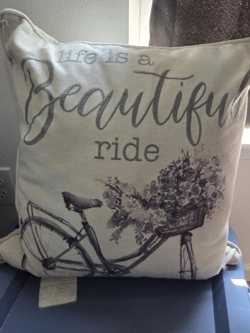 Neutral Cream 'Life Is a Beautiful Ride' Decorative Accent Pillow